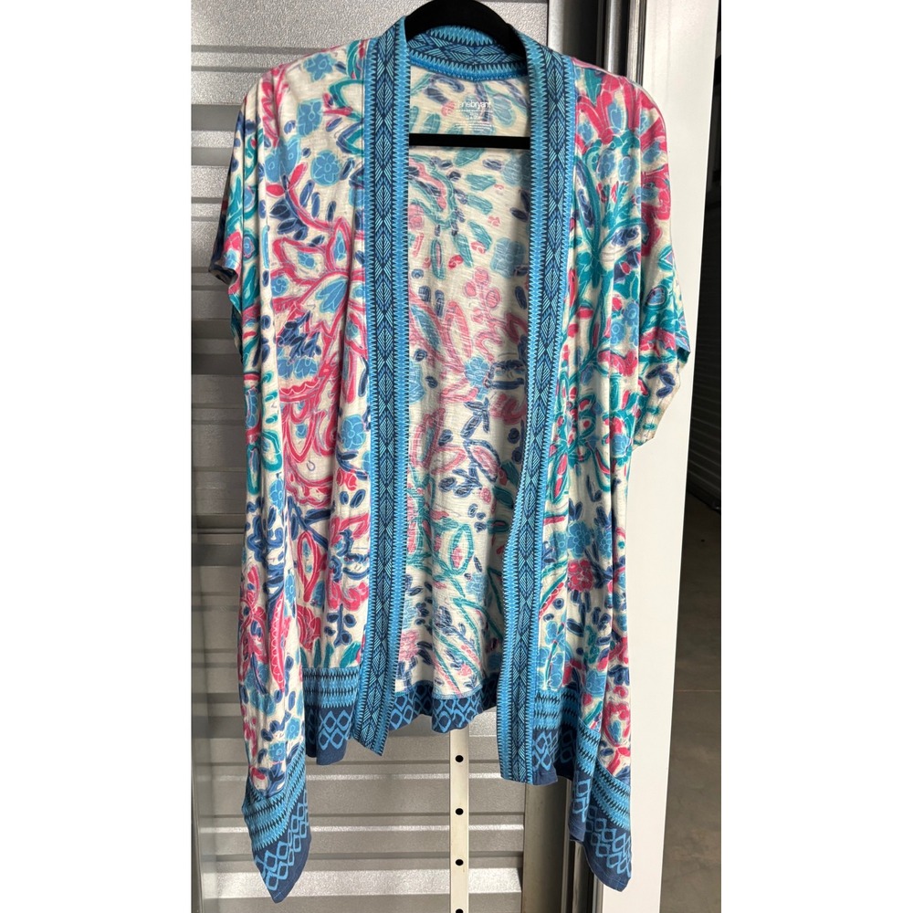 Lane Bryant Floral Open Front Cardigan Blue Pink Cotton Modal Plus Size 22/24